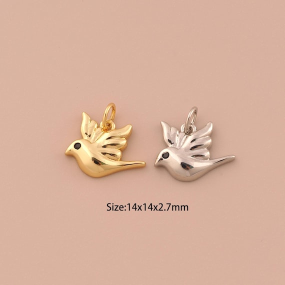 18K Gold Bird Charms,Minimalist Charms Pendants,Bird Charm for DIY Jewelry Making Supply