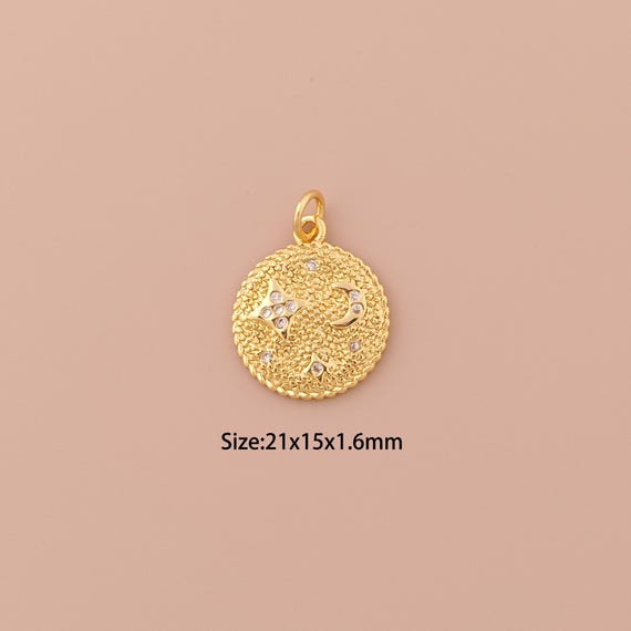 18K Gold Moon Charms,CZ Pave Minimalist Charms Pendants,Star Charm for DIY Jewelry Making Supply