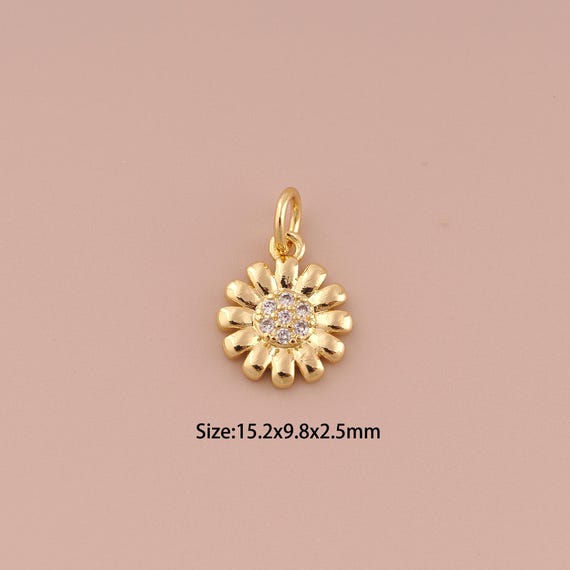 5 pcs 18K Gold Sunflower Charms,CZ Pave Minimalist Charms Pendants,Sunflower Charm for DIY Jewelry Making Supply