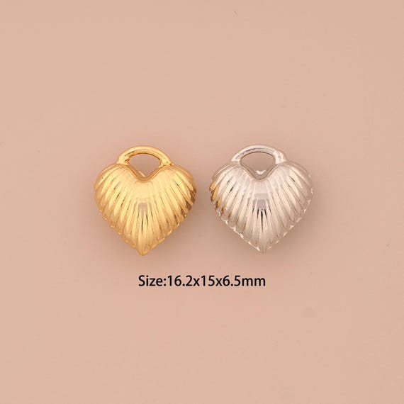 18K Gold Puffed Heart Charms,Puffed Heart Charms Pendants,Puffed Heart Charm for DIY Jewelry Making Supply