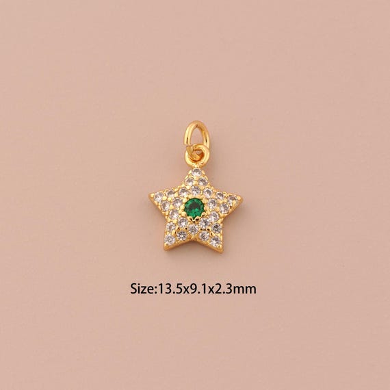 18K Gold Star Charms,CZ Pave Celestial Charms Pendants,Star Charm for DIY Jewelry Making Supply