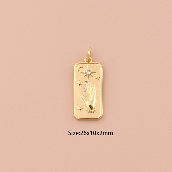 18K Gold Hand Charms,CZ Pave Minimalist Charms Pendants,Moon Charm for DIY Jewelry Making Supply