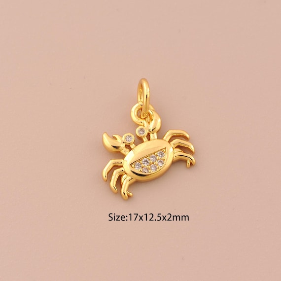 18K Gold Crab Charms,CZ Pave Crab Charms Pendants,Crab Charm for DIY Jewelry Making Supply