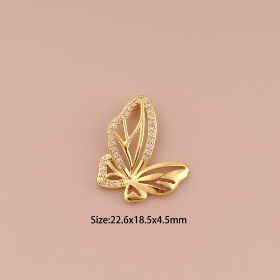 18K Gold Butterfly Charms,CZ Pave Minimalist Charms Pendants,Butterfly Charm for DIY Jewelry Making Supply