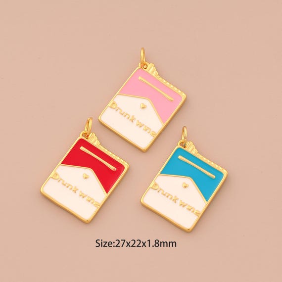 18K Gold Envelope Charms,Enamel Square Charms Pendants,Letter Charm for DIY Jewelry Making Supply
