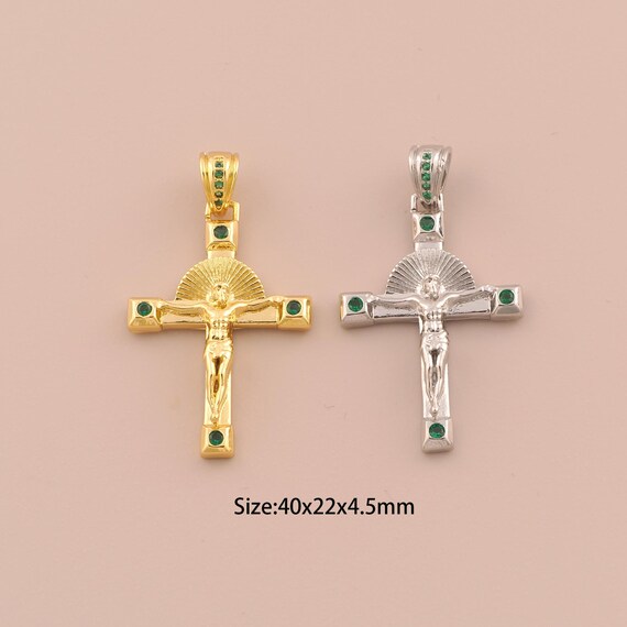 18K Gold Victim Charms,CZ Pave Religious Charms Pendants,Cross Charm for DIY Jewelry Making Supply