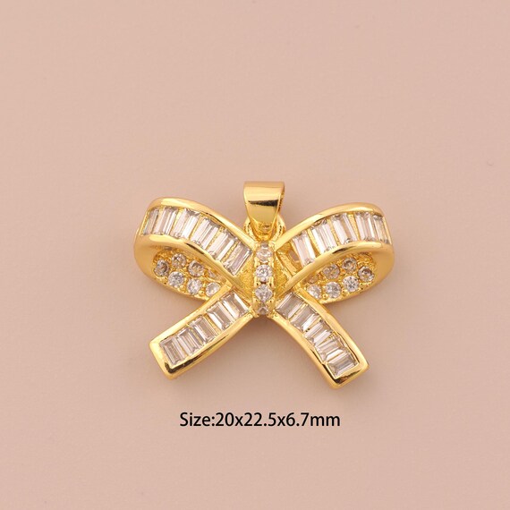 18K Gold Bow Charms,CZ Pave Bow Charms Pendants,Bow Charm for DIY Jewelry Making Supply