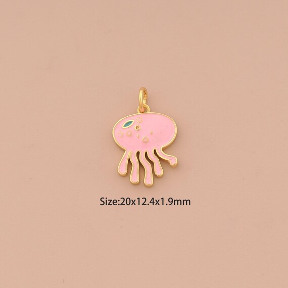 18K Gold Jellyfish Charms,Enamel Marine Life Charms Pendants,Jellyfish Charm for DIY Jewelry Making Supply