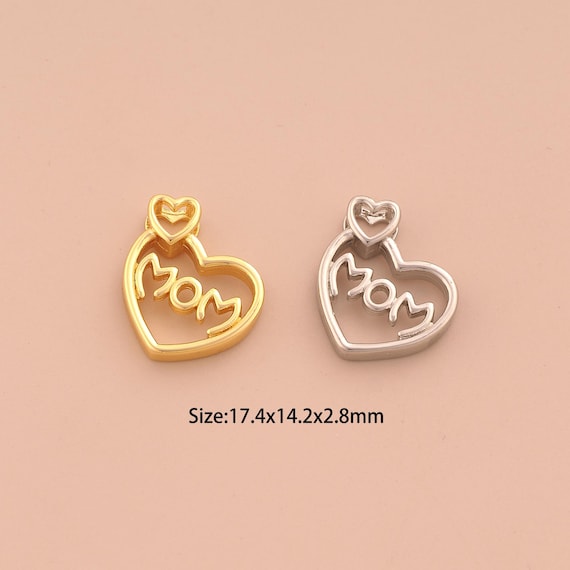 18K Gold MOM Charms,Heart Charms Pendants,Letter Charm for DIY Jewelry Making Supply