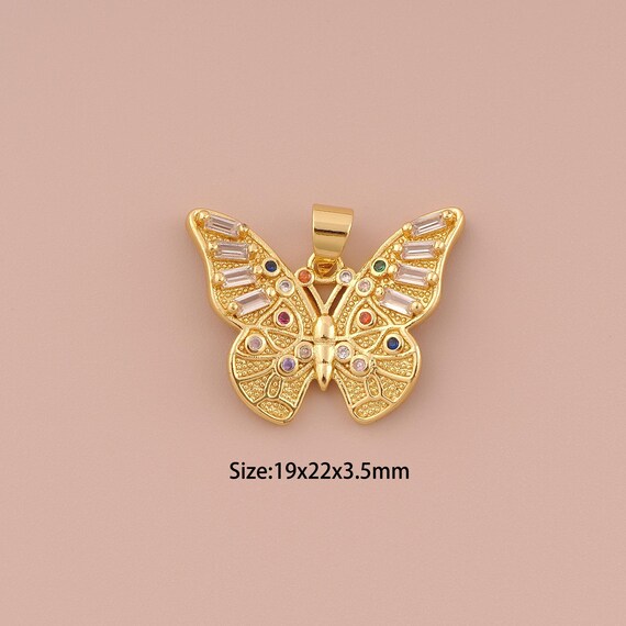 18K Gold Butterfly Charms,CZ Pave Minimalist Charms Pendants,Butterfly Charm for DIY Jewelry Making Supply