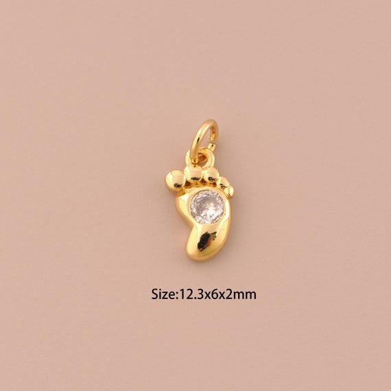 5 Pcs 18K Gold Foot Charms,CZ Pave Minimalist Charms Pendants,Foot Charm for DIY Jewelry Making Supply
