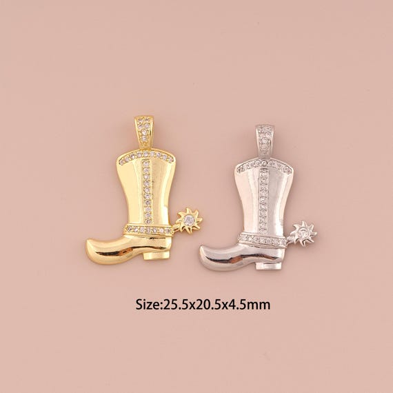 18K Gold Cowboy Boot Charms,CZ Pave Minimalist Charms Pendants,Star Charm for DIY Jewelry Making Supply