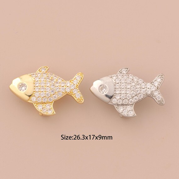 18K Gold Fish Charms,CZ Pave Fish Charms Pendants,Fish Charm for DIY Jewelry Making Supply