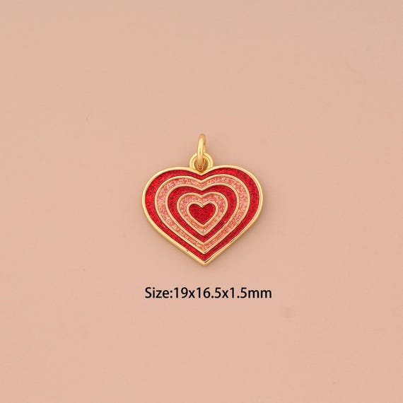 18K Gold Heart Pendant,Enamel Heart Charm,Heart Charm, DIY Jewelry Supplies