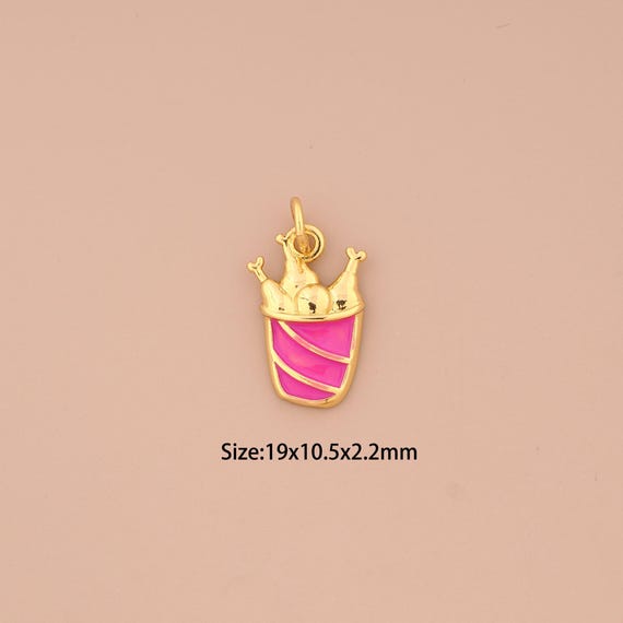 18K Gold Fried Chicken Bucket Charms,Enamel Gourmet Charms Pendants,Gourmet Charm for DIY Jewelry Making Supply