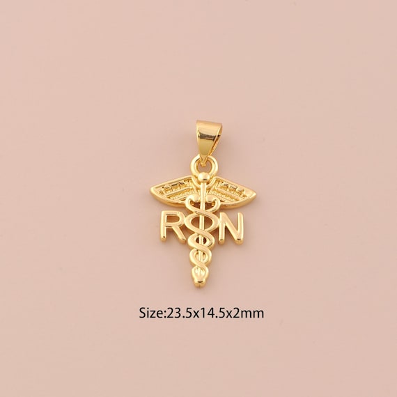 18K Gold Registered Nurse Charms,Medical Charms Pendants,Letter Charm for DIY Jewelry Making Supply