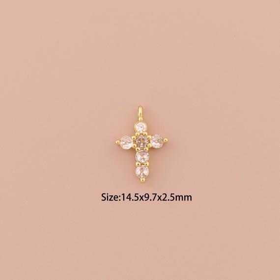 18K Gold Cross Charms,CZ Pave Minimalist Charms Pendants,Christian Charm for DIY Jewelry Making Supply