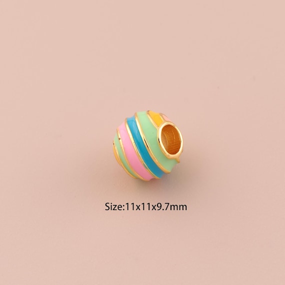 18K Gold Rainbow Spacer Bead,Enamel Large Hole Bead,Ball Bead for DIY Jewelry Making Supply
