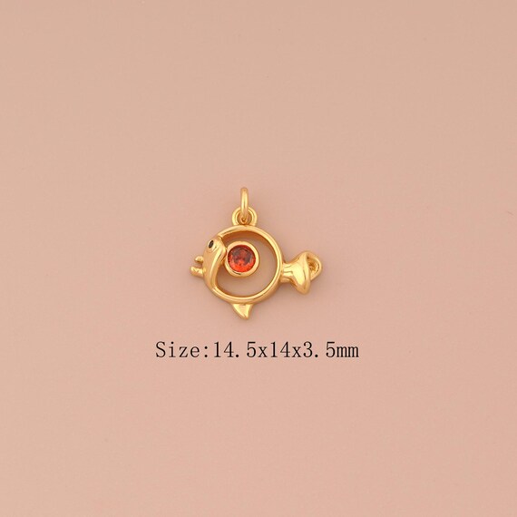18K Gold Goldfish Charms,CZ Pave Marine Life Charms Pendants,Goldfish Charm for DIY Jewelry Making Supply