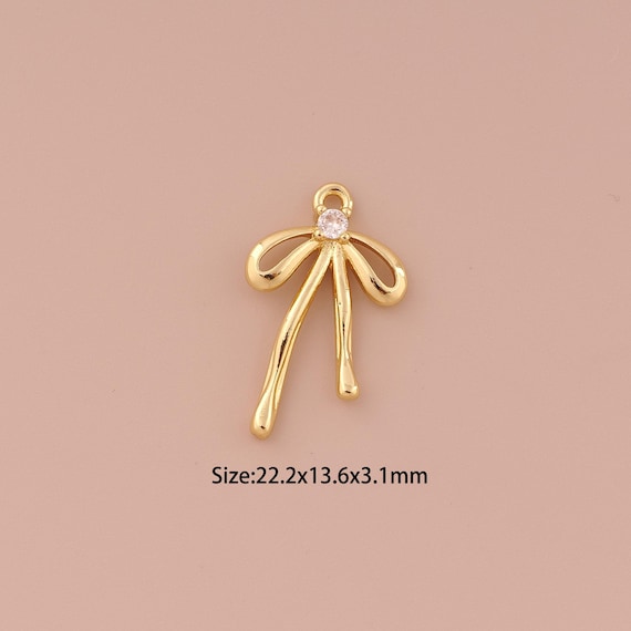 18K Gold Bow Charms,CZ Pave Minimalist Charms Pendants,Bow Charm for DIY Jewelry Making Supply