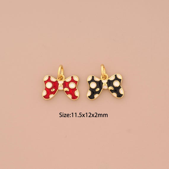 18K Gold Bow Charms,Enamel Bow Charms Pendants,Bow Charm for DIY Jewelry Making Supply