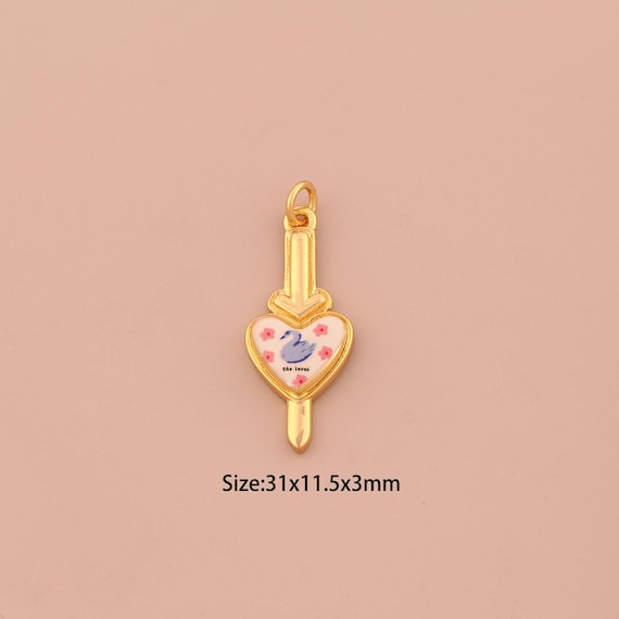 18K Gold Heart Charms,Enamel Swan Charms Pendants,Flower Charm for DIY Jewelry Making Supply