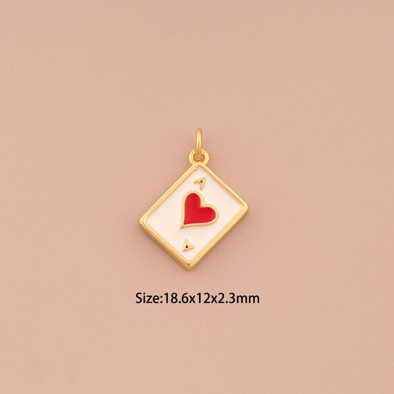 18K Gold Enamel Heart Ace Charms,Poker Charms Pendants,Ace of Hearts Charm for DIY Jewelry Making Supply