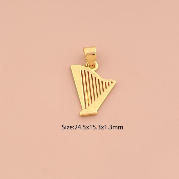 18K Gold Harp Charms,Harp Charms Pendants,Harp Charm for DIY Jewelry Making Supply