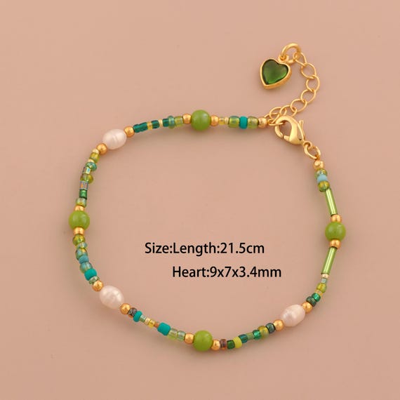 1 Str 18K Gold Natural Stone Bracelet,Heart Chain Bracelet,Gift for Her