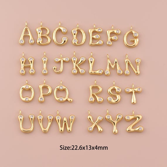 18K Gold 26 Letter Charms,CZ Pave Initial Charms Pendants,Letter Charm for DIY Jewelry Making Supply