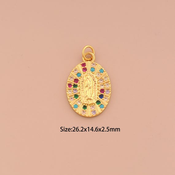 18K Gold Virgin Mary Charms,CZ Pave Religion Charms Pendants,Catholic Charm for DIY Jewelry Making Supply
