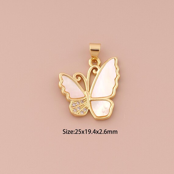 18K Gold Butterfly Charms,CZ Pave Minimalist Charms Pendants,Fritillary Butterfly Charm for DIY Jewelry Making Supply