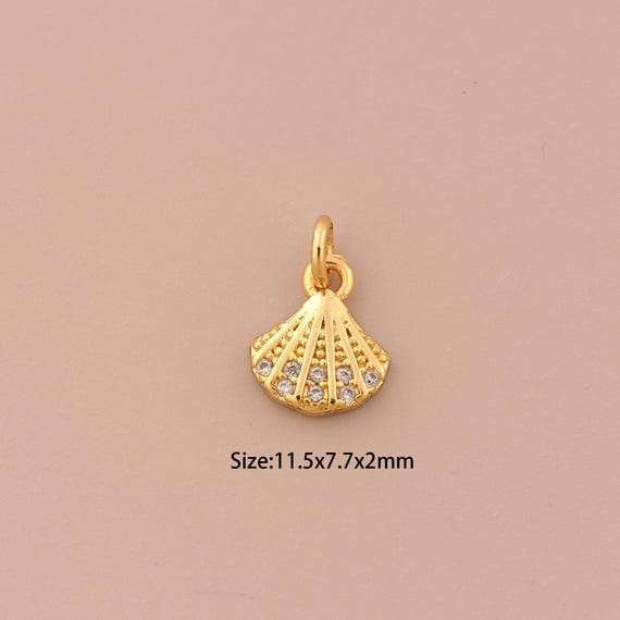 18K Gold Mini Shell Charms,CZ Pave Minimalist Charms Pendants,Shell Charm for DIY Jewelry Making Supply