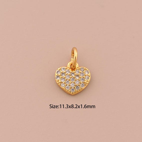 18K Gold Mini Heart Charms,CZ Pave Minimalist Charms Pendants,Heart Charm for DIY Jewelry Making Supply