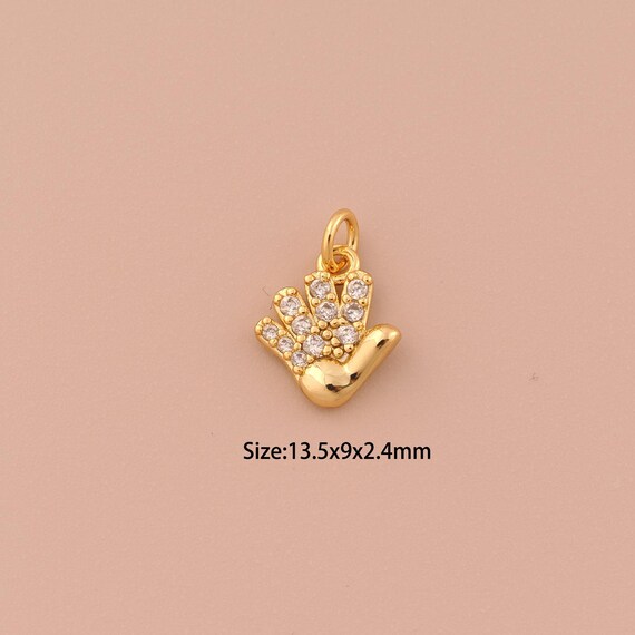 18K Gold Gesture Charms,CZ Pave Minimalist Charms Pendants,Gesture Charm for DIY Jewelry Making Supply