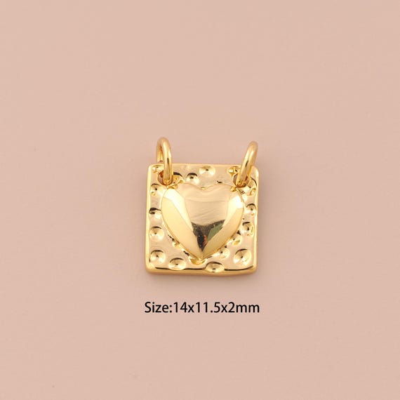 18K Gold Heart Charms,Minimalist Charms Pendants,Square Charm for DIY Jewelry Making Supply