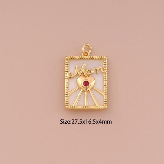 18K Gold MOM Charms,Enamel Minimalist Charms Pendants,Heart Charm for DIY Jewelry Making Supply