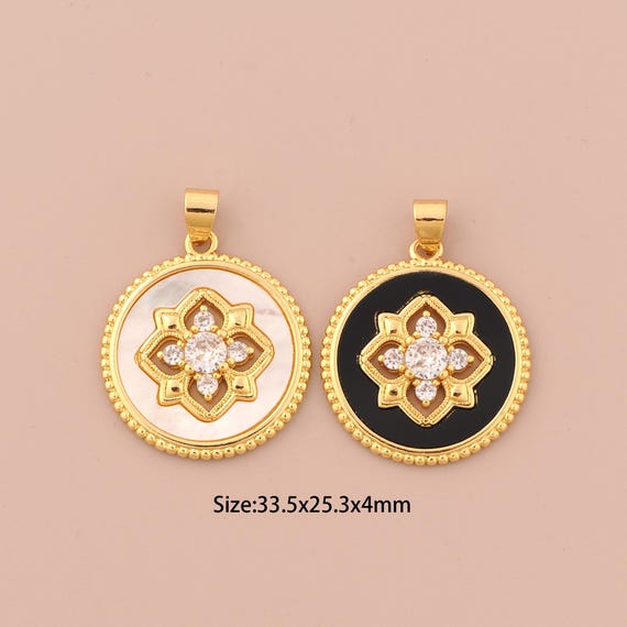 18K Gold Flower Charms,CZ Pave Round Charms Pendants,Enamel Flower Charm for DIY Jewelry Making Supply
