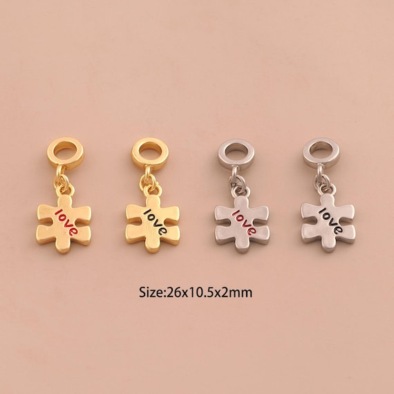 18K Gold Jigsaw Charms,Love Charms Pendants,Enamel Letter Charm for DIY Jewelry Making Supply