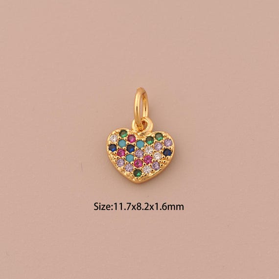 18K Gold Mini Heart Charms,CZ Pave Minimalist Charms Pendants,Heart Charm for DIY Jewelry Making Supply