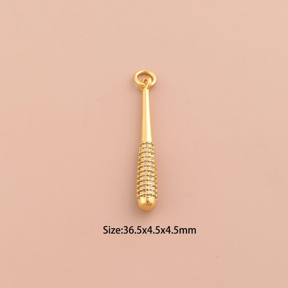18K Gold Baseball Bat Charms,CZ Pave Baseball Charms Pendants,Sports Charm for DIY Jewelry Making Supply