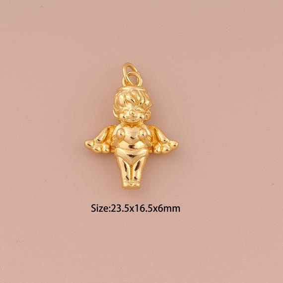 18K Gold Angel Charms,Minimalist Charms Pendants,Angel Charm for DIY Jewelry Making Supply