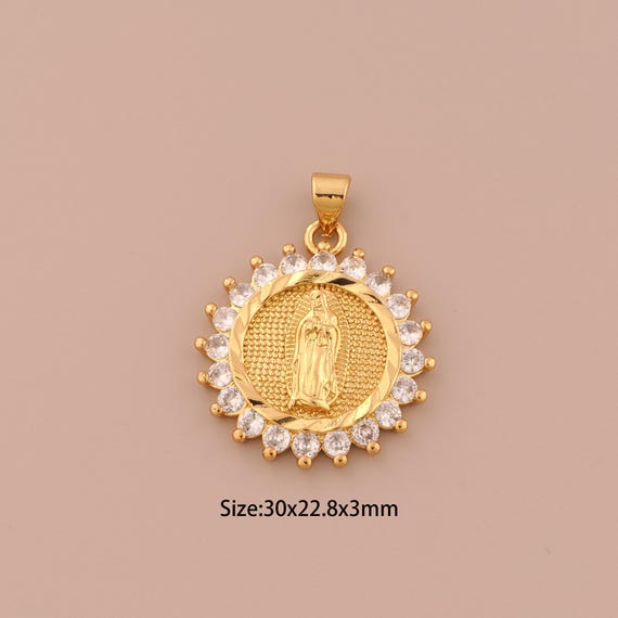 18K Gold Virgin Mary Charms,CZ Pave Religious Charms Pendants,Catholic Charm for DIY Jewelry Making Supply