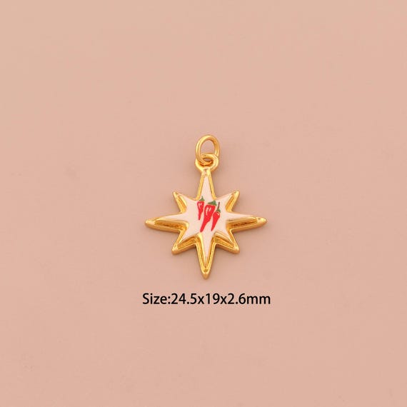 18K Gold Sun Charms,Enamel Chili Pepper Charms Pendants,Sunburst Charm for DIY Jewelry Making Supply