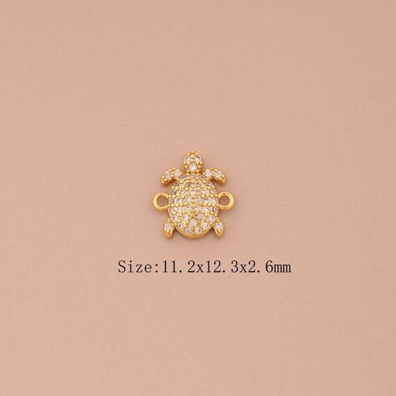 18K Gold Turtle Connector,CZ Pave Animal Connector Charms,Turtle Connector for DIY Jewelry Making Supply