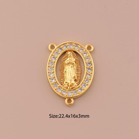 18K Gold Virgin Mary Charms,CZ Pave Religious Charms Pendants,Catholic Charm for DIY Jewelry Making Supply