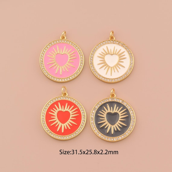 18K Gold Heart Charms,CZ Pave Minimalist Charms Pendants,Enamel Heart Charm for DIY Jewelry Making Supply