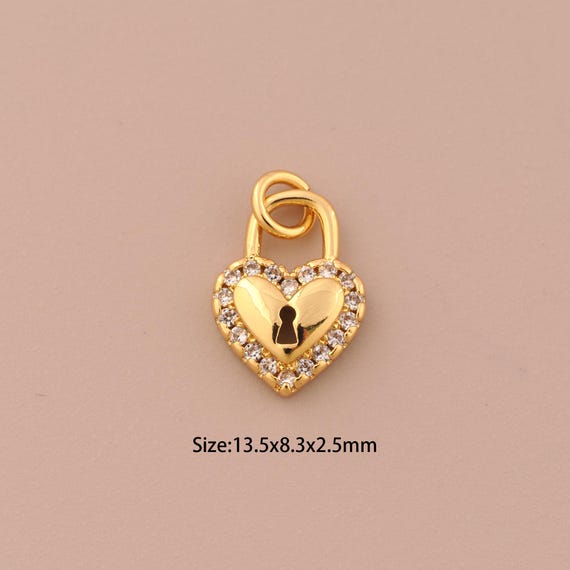 18K Gold Lock Charms,CZ Pave Heart Charms Pendants,Lock Charm for DIY Jewelry Making Supply
