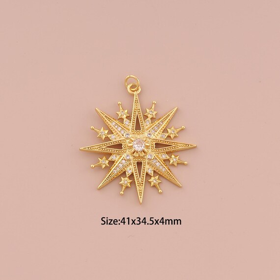 18K Gold Star Charms,CZ Pave Minimalist Charms Pendants,Star Charm for DIY Jewelry Making Supply