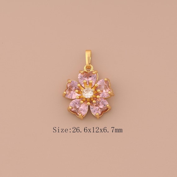 18K Gold Cherry Blossom Charms,CZ Pave Flower Charms Pendants,Cherry Blossom Charm for DIY Jewelry Making Supply